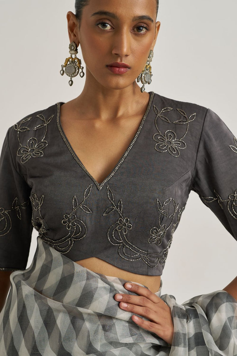 Yamini Blouse Grey silk by Suparna Som in grey color for women Worldwide