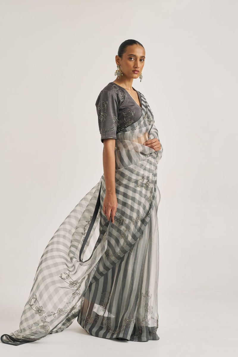 Yamini Blouse Grey silk by Suparna Som in grey color for women Worldwide