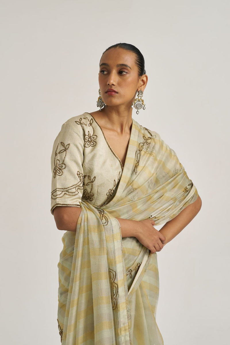 Yamini Blouse Gold silk by Suparna Som in gold color for women Worldwide