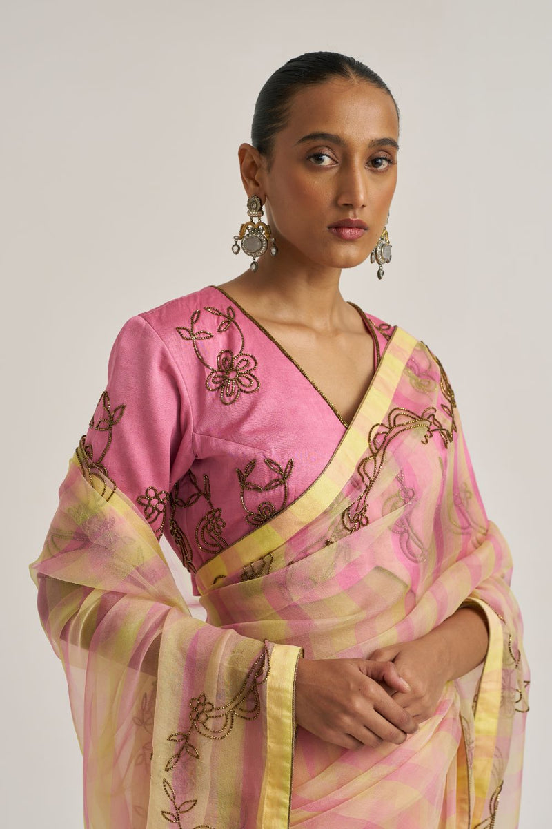Yamini Blouse Pink silk by Suparna Som in pink color for women Worldwide