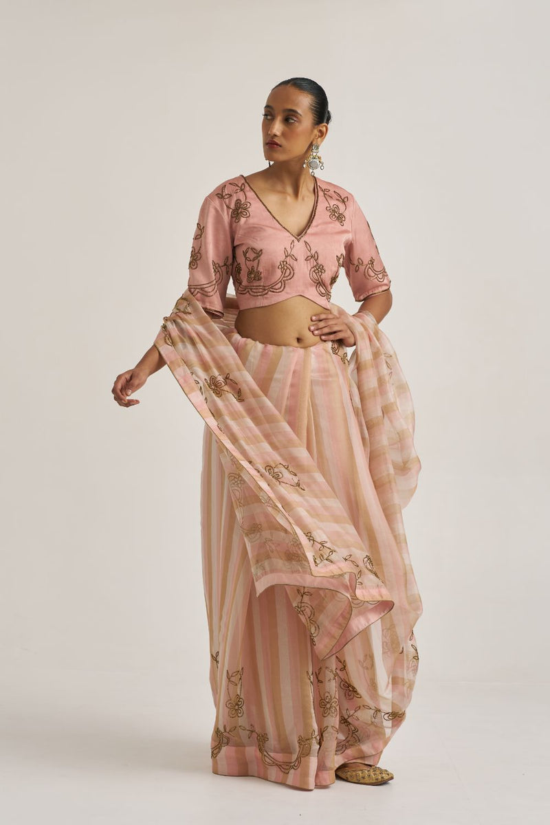 Yamini Blouse Salmon silk by Suparna Som for women Worldwide