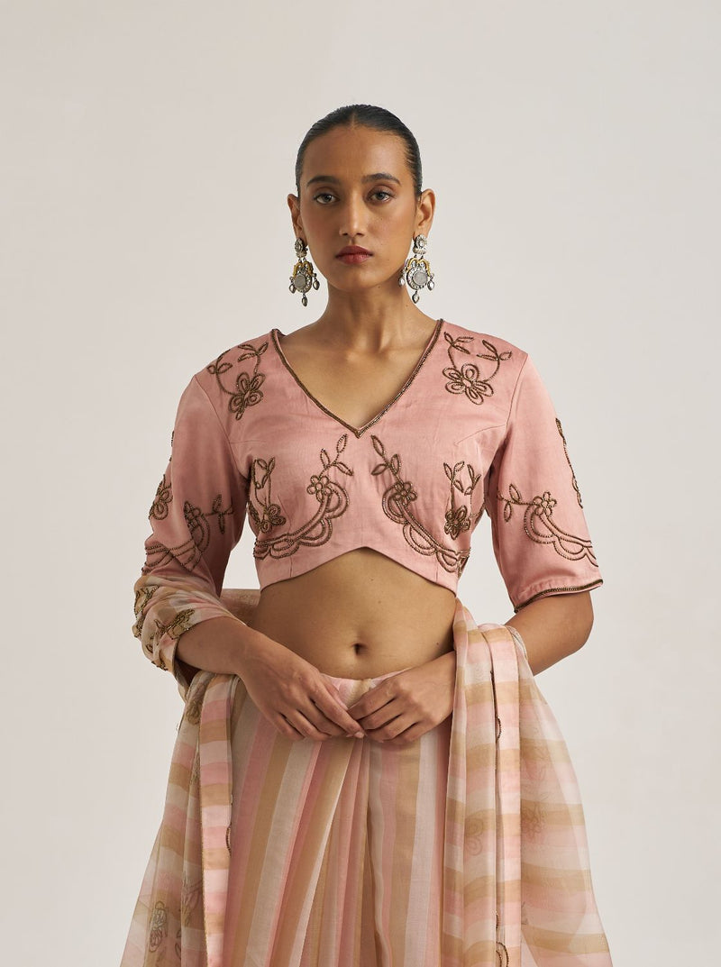 Yamini Blouse Salmon silk by Suparna Som for women Worldwide