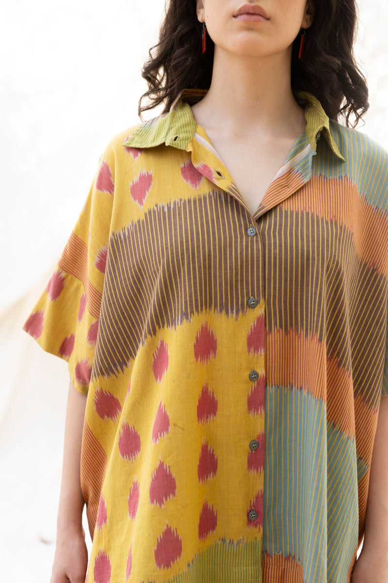 SUR BOXY SHIRT 100% cotton by Translate - Handwoven Ikat in multi color for women Worldwide