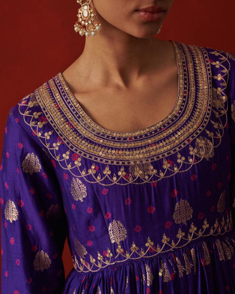 SUROOR ANARKALI silk by Rashika Mittal in purple color for women Worldwide