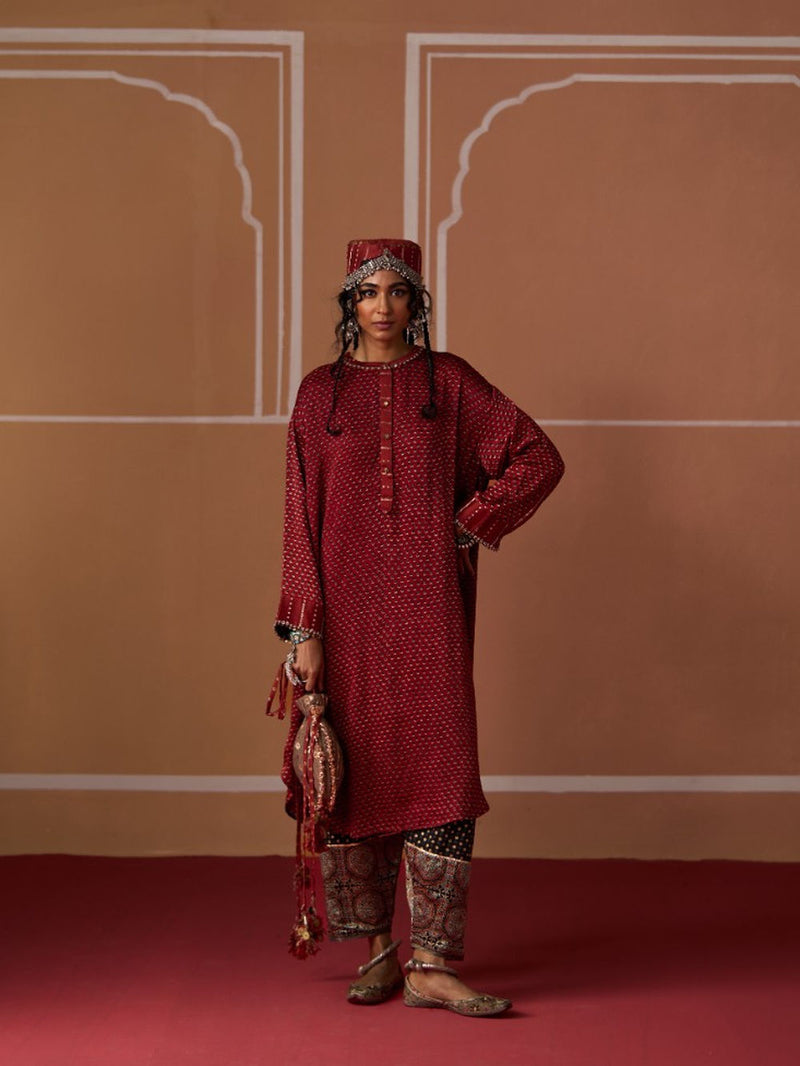 Zeba Shirt chanderi blouse by SWATTI KAPOOR in rust for women Worldwide