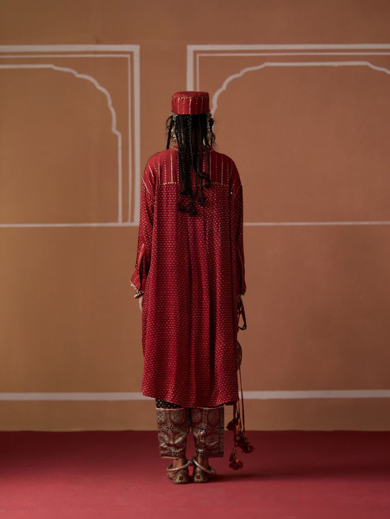 Zeba Shirt chanderi blouse by SWATTI KAPOOR in rust for women Worldwide