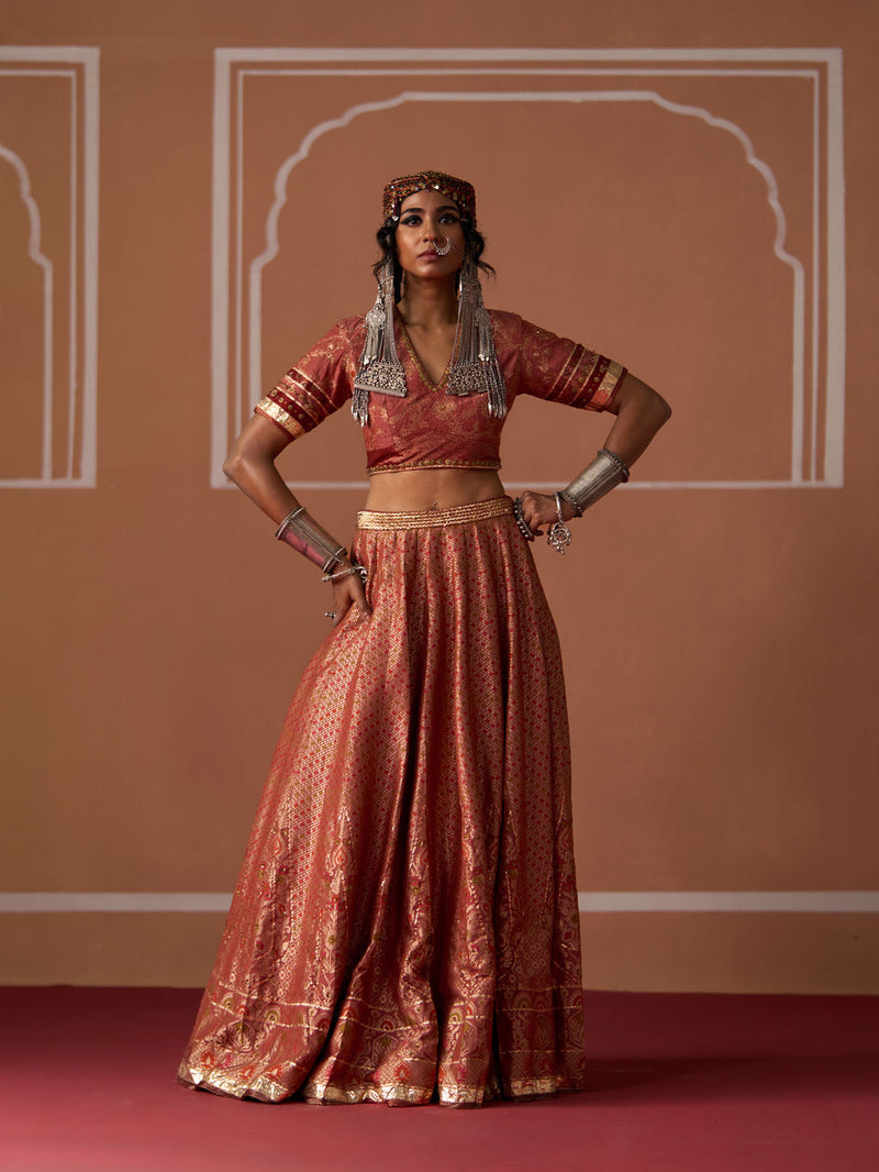 Saira Skirt silk indo-western by SWATTI KAPOOR in peach for women Worldwide