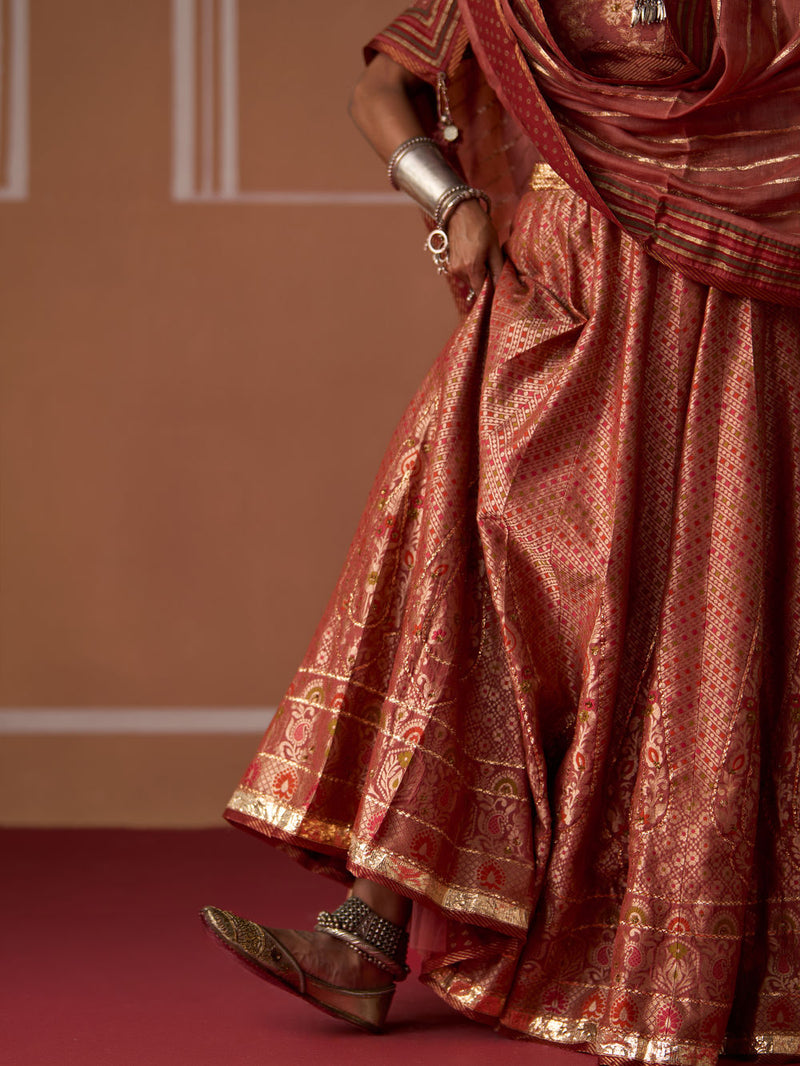 Saira Skirt silk indo-western by SWATTI KAPOOR in peach for women Worldwide