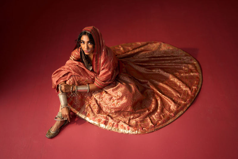 Saira Skirt silk indo-western by SWATTI KAPOOR in peach for women Worldwide