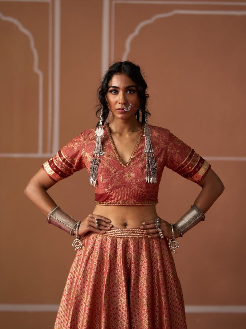 Ashna Blouse silk blouse by SWATTI KAPOOR in peach for women Worldwide