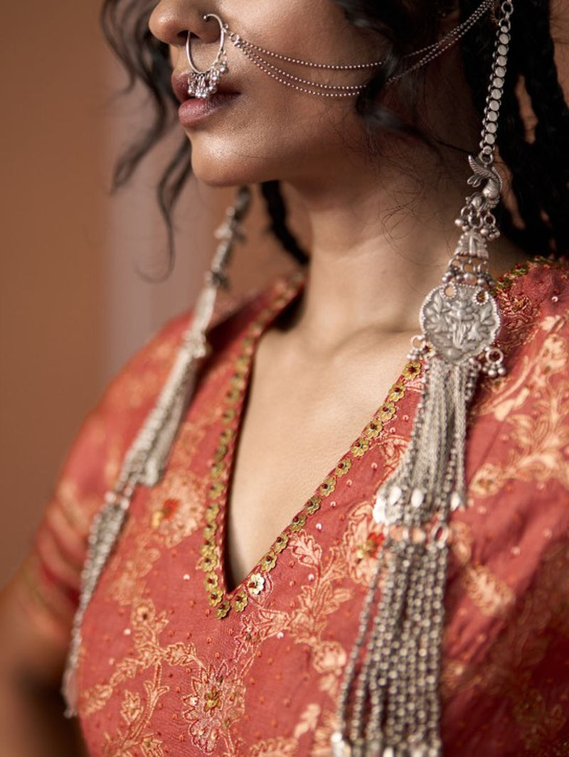 Ashna Blouse silk blouse by SWATTI KAPOOR in peach for women Worldwide