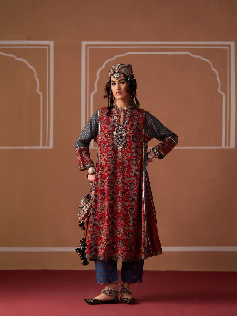 Arohi Kurti chanderi kurta/kurta set by SWATTI KAPOOR in rust, blue for women Worldwide