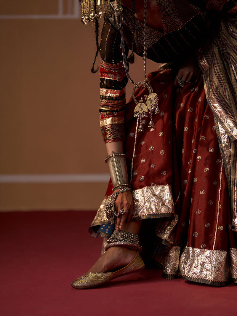 Kesar Skirt chanderi indo-western by SWATTI KAPOOR in rust for women Worldwide