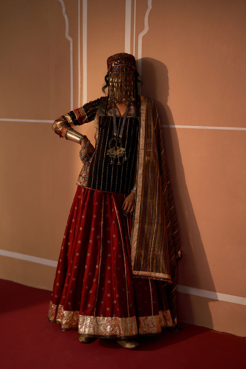 Kesar Skirt chanderi indo-western by SWATTI KAPOOR in rust for women Worldwide