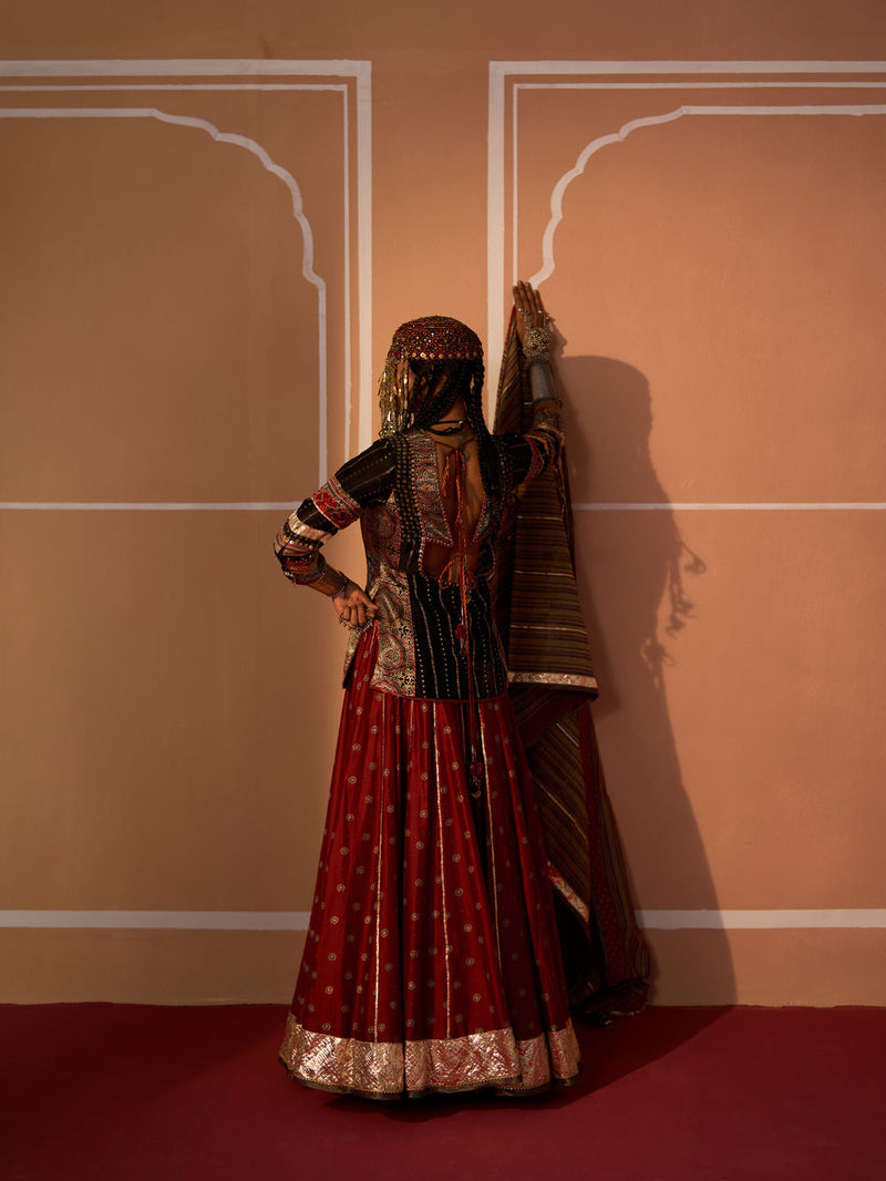 Kesar Skirt chanderi indo-western by SWATTI KAPOOR in rust for women Worldwide