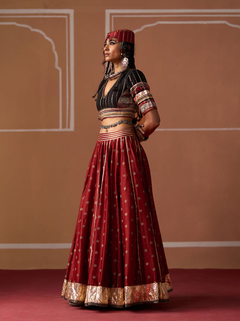 Kesar Skirt chanderi indo-western by SWATTI KAPOOR in rust for women Worldwide