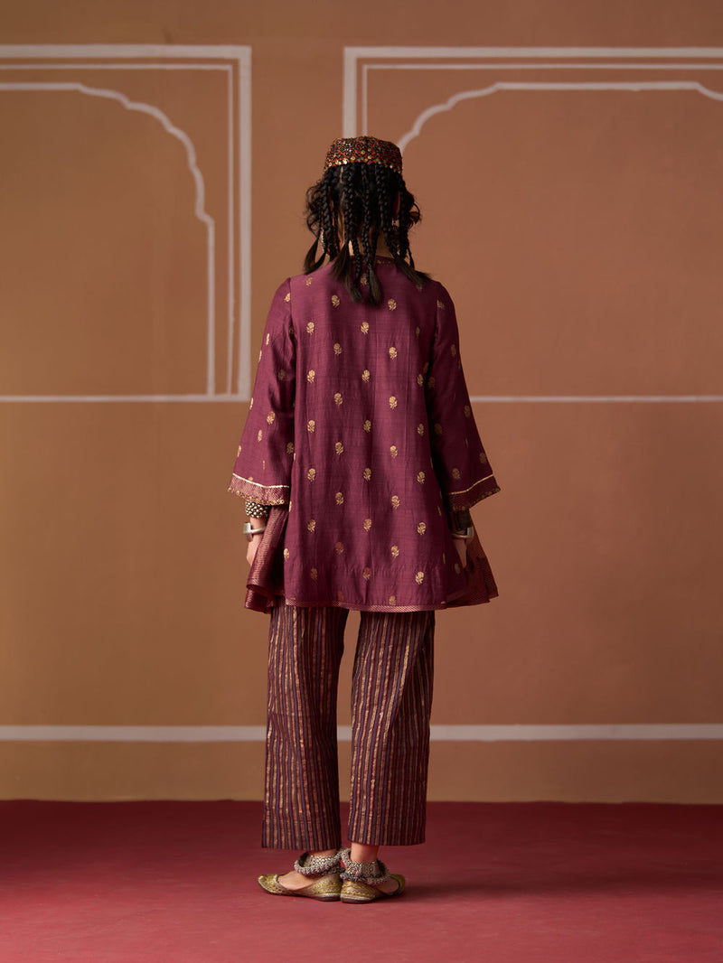 Oorja Kurta chanderi kurta/kurta set by SWATTI KAPOOR in plum for women Worldwide