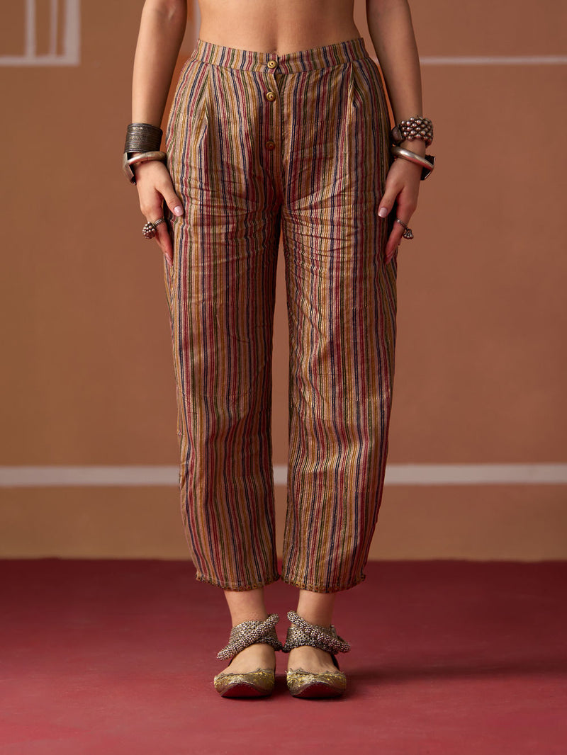 Hameeda Pant cotton pyjama/salwar by SWATTI KAPOOR in multi-color stripe for women Worldwide