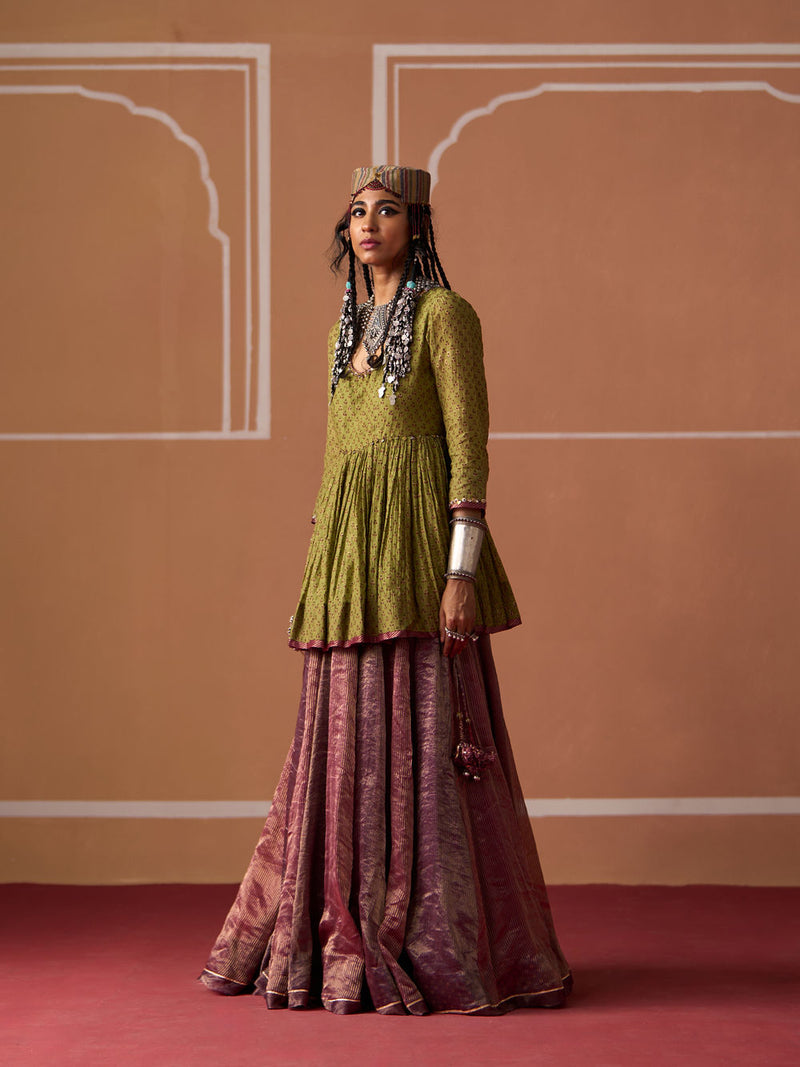 Ojas Skirt chanderi indo-western by SWATTI KAPOOR in plum, purple for women Worldwide