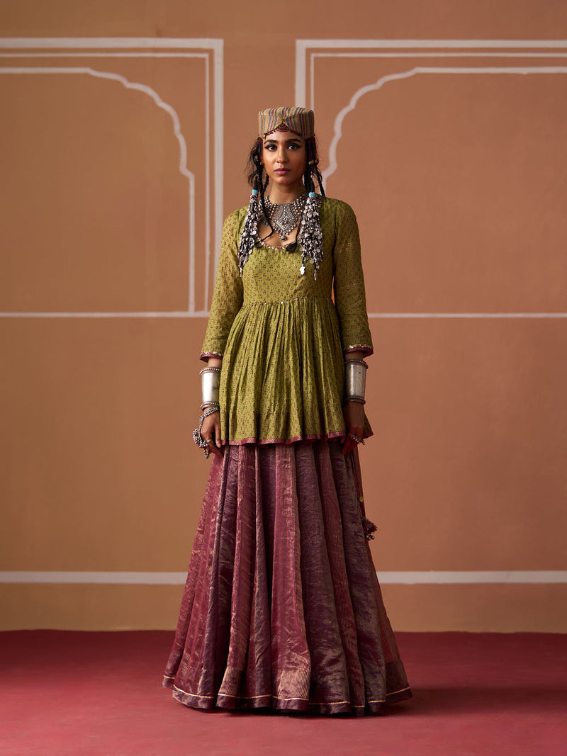 Ojas Skirt chanderi indo-western by SWATTI KAPOOR in plum, purple for women Worldwide