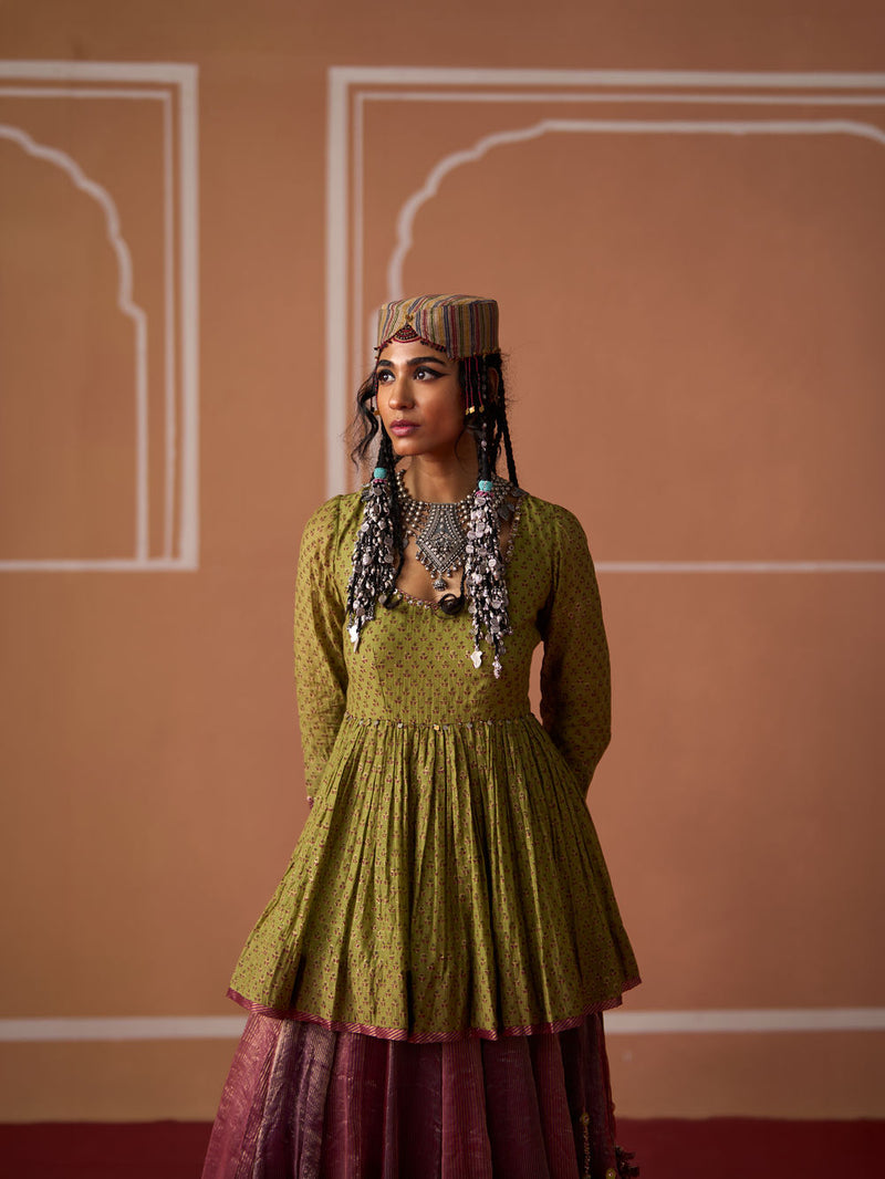 Rida Top chanderi blouse by SWATTI KAPOOR in green for women Worldwide