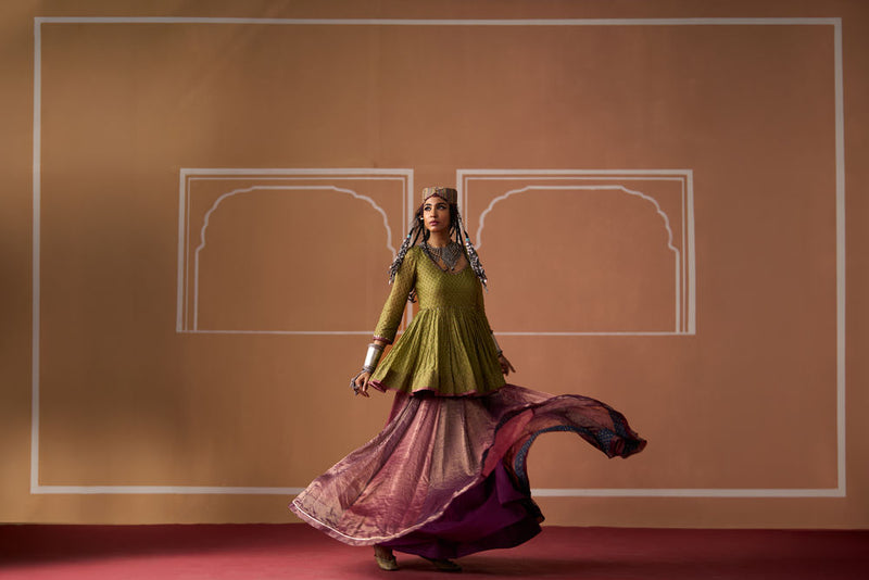 Rida Top chanderi blouse by SWATTI KAPOOR in green for women Worldwide