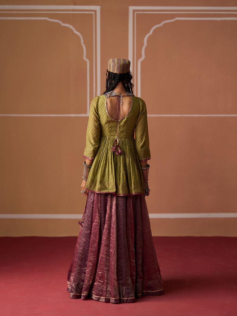 Ojas Skirt chanderi indo-western by SWATTI KAPOOR in plum, purple for women Worldwide