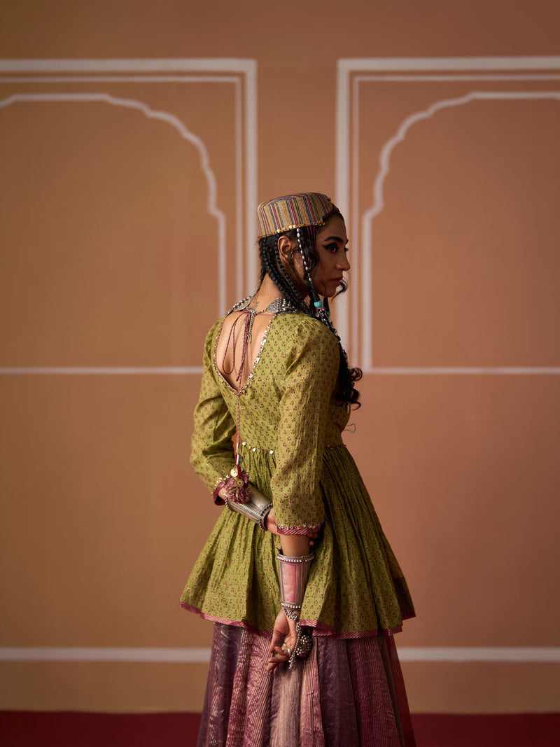 Rida Top chanderi blouse by SWATTI KAPOOR in green for women Worldwide