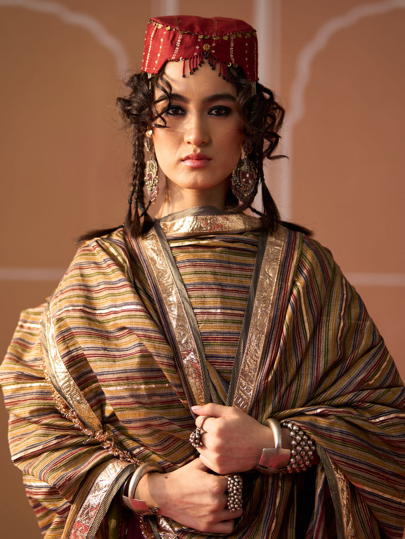 Niviya Dupatta chanderi dupatta by SWATTI KAPOOR in multi-color stripe for women Worldwide