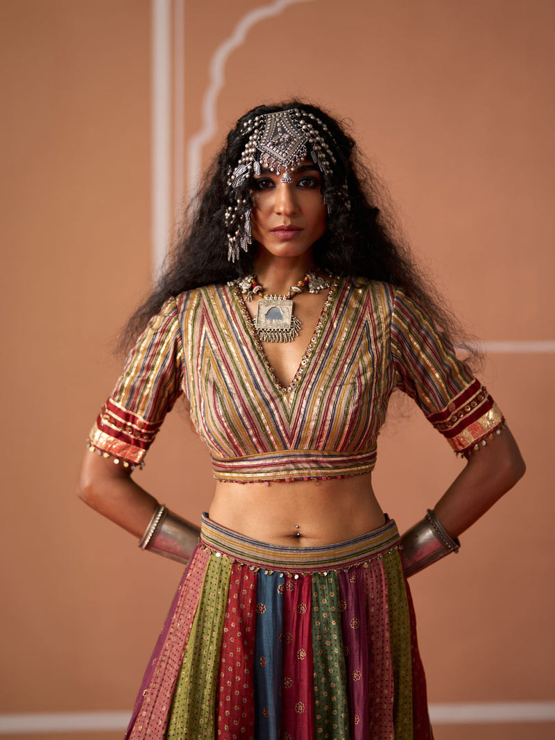 Rumi Blouse chanderi blouse by SWATTI KAPOOR in multi-color stripe for women Worldwide