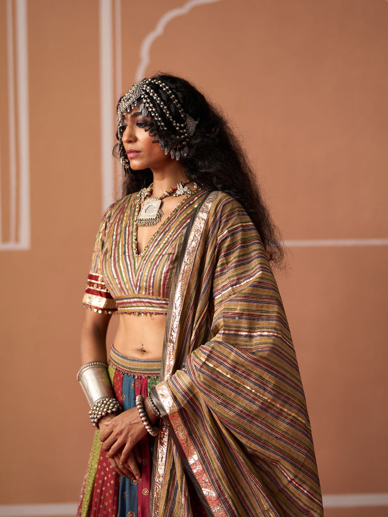Rumi Blouse chanderi blouse by SWATTI KAPOOR in multi-color stripe for women Worldwide