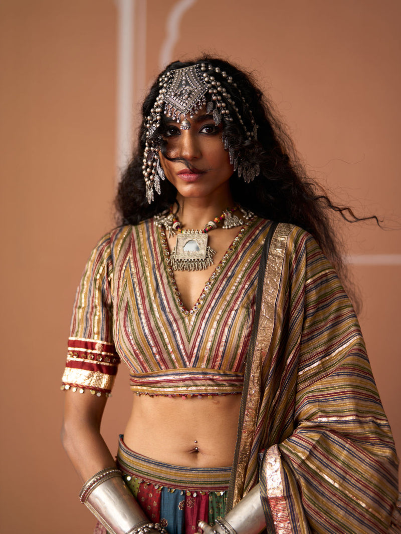 Rumi Blouse chanderi blouse by SWATTI KAPOOR in multi-color stripe for women Worldwide