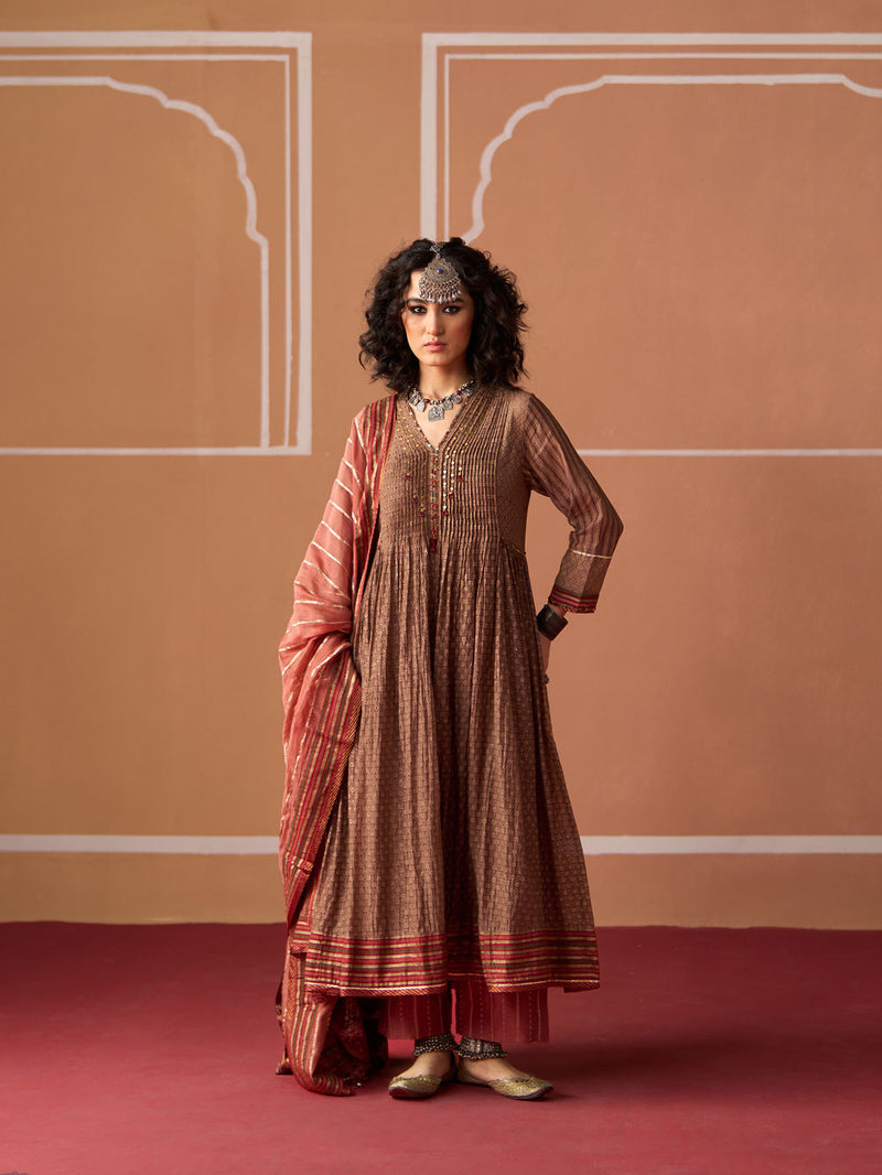 Moira Kurta chanderi kurta/kurta set by SWATTI KAPOOR in grey, rust for women Worldwide