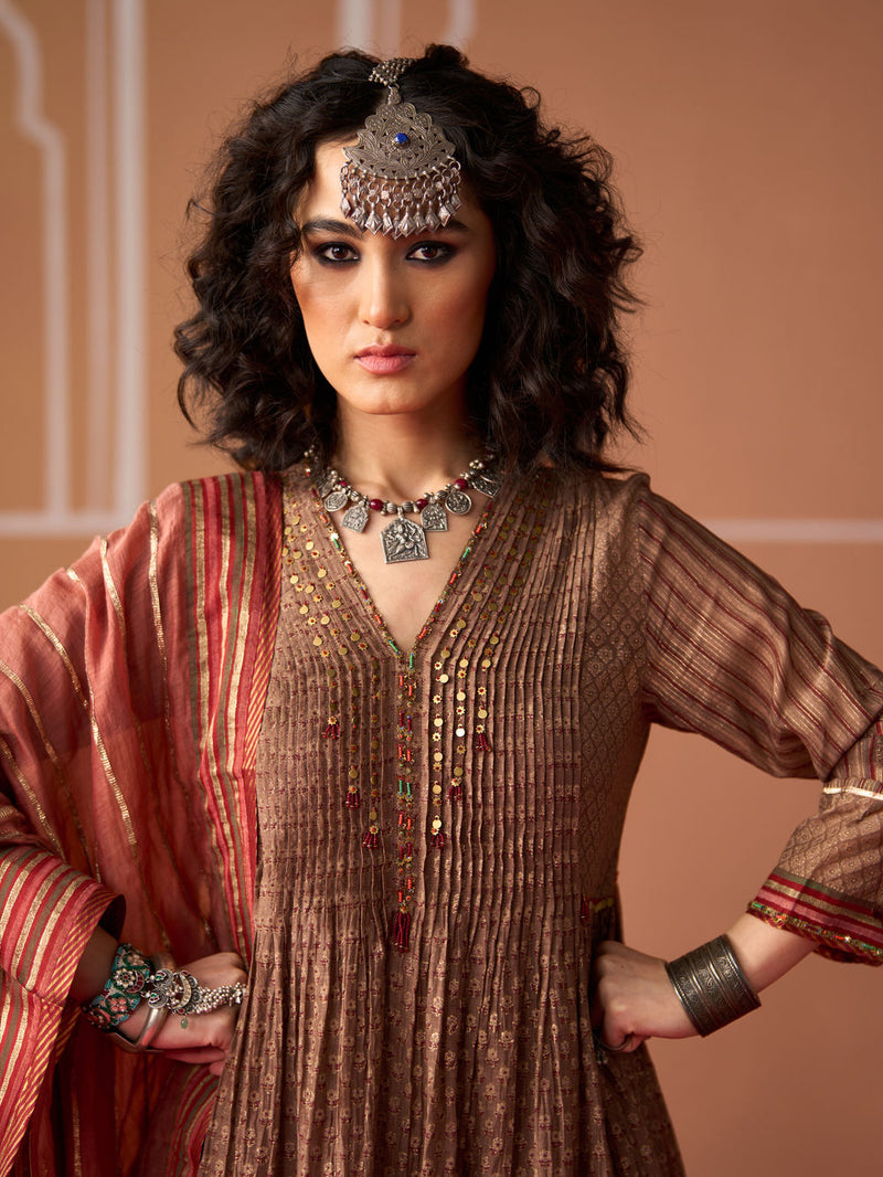 Moira Kurta chanderi kurta/kurta set by SWATTI KAPOOR in grey, rust for women Worldwide