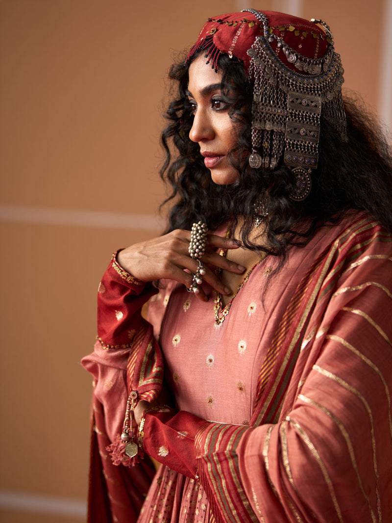 Krisha Kurta Tania Churidar chanderi kurta/kurta set by SWATTI KAPOOR in peach for women Worldwide