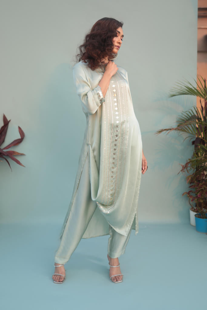 Saba Green Kurta Set with Pant-SKSCLST-2 satin by PRAHNAAYA in green color for women Worldwide