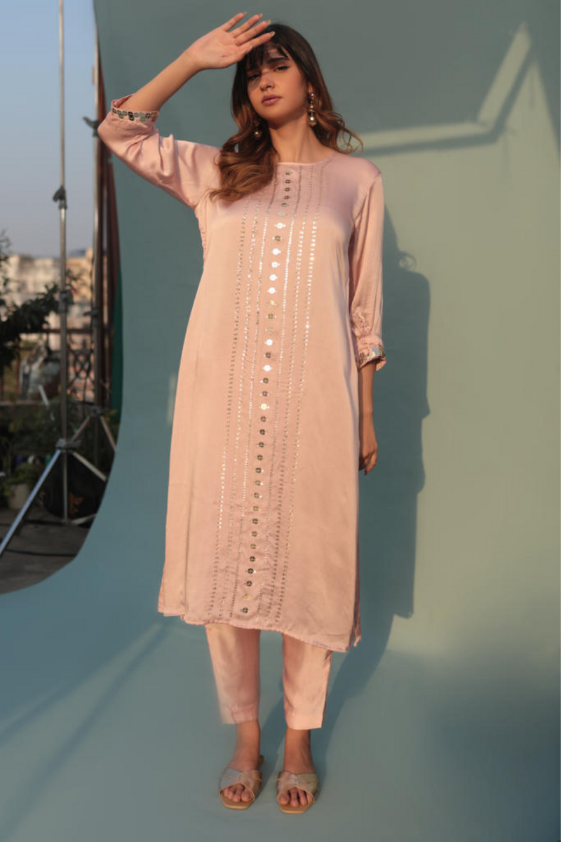 Saba Pink Kurta Set with Pant-SKCCLST -2 satin by PRAHNAAYA in pink color for women Worldwide