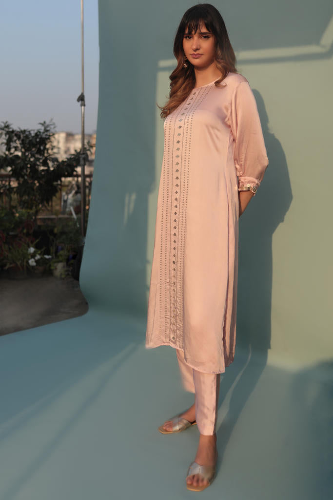Saba Pink Kurta Set with Pant-SKCCLST -2 satin by PRAHNAAYA in pink color for women Worldwide