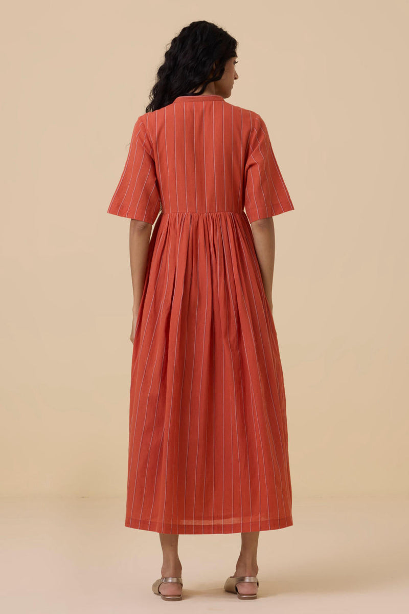 Sabah Orange Cotton Striped Midi Dress cotton by The Summer House in orange color for women Worldwide