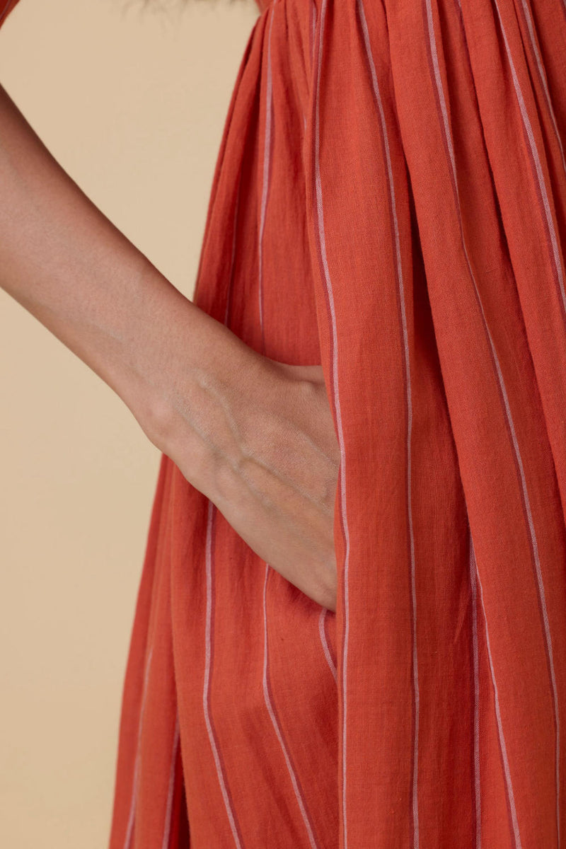 Sabah Orange Cotton Striped Midi Dress cotton by The Summer House in orange color for women Worldwide