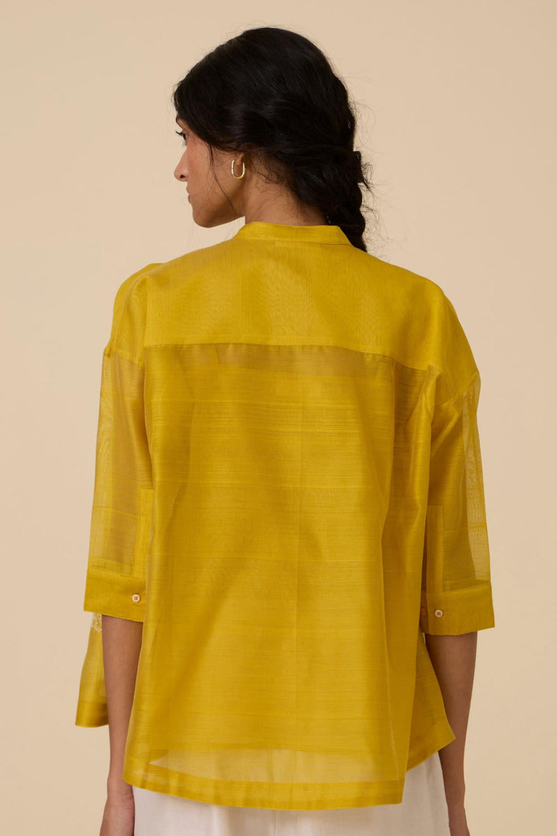Sabeen Handwoven Embroidered Top chanderi by The Summer House in yellow color for women Worldwide