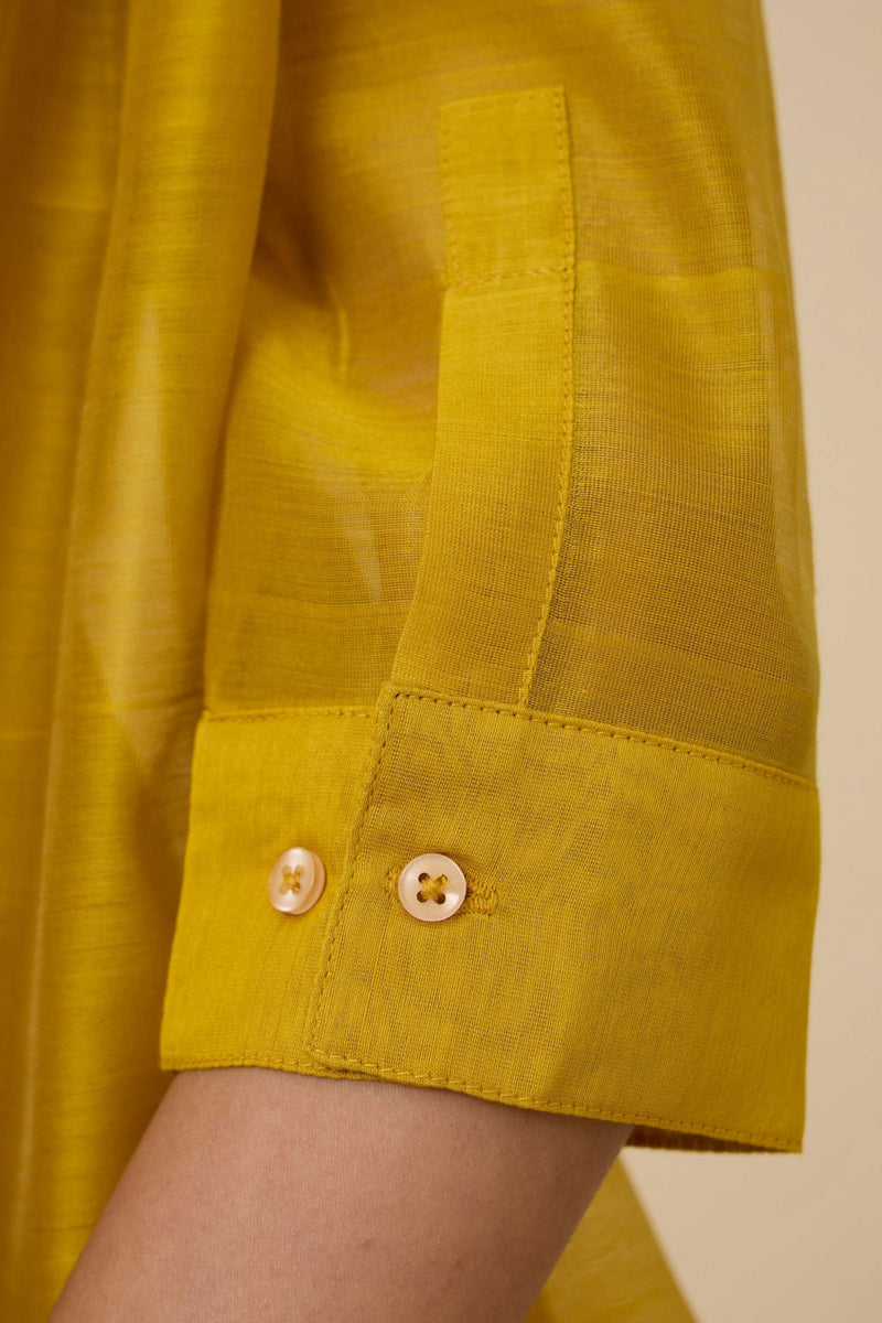 Sabeen Handwoven Embroidered Top chanderi by The Summer House in yellow color for women Worldwide