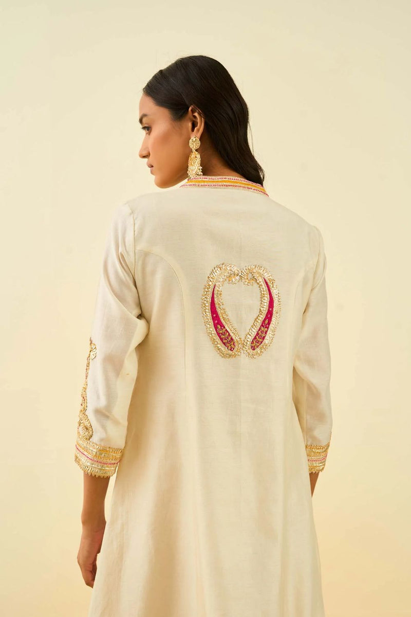 Sadirah Short Kurta with Salwar and Dupatta-Daisy ivory silk by SHEETAL BATRA in ivory color for women Worldwide