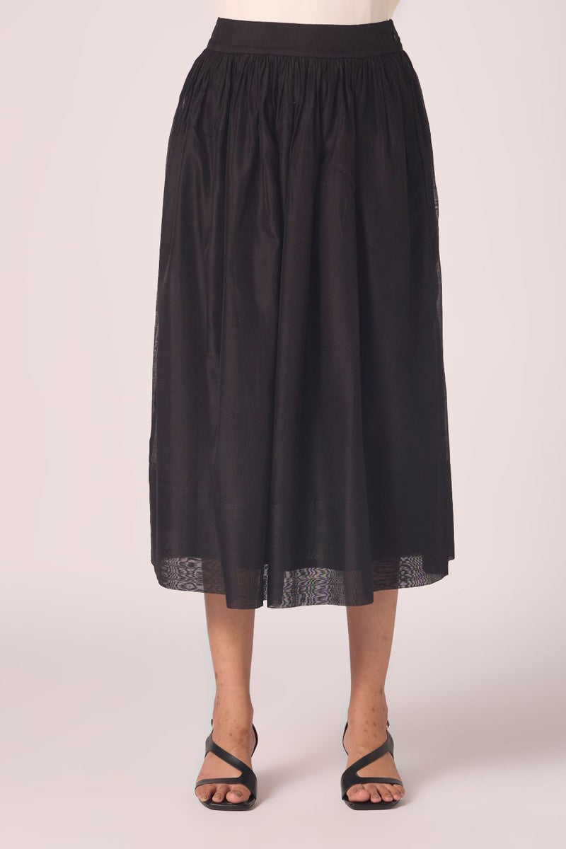 Sahir Black Handwoven Skirt chanderi by The Summer House in black color for women Worldwide