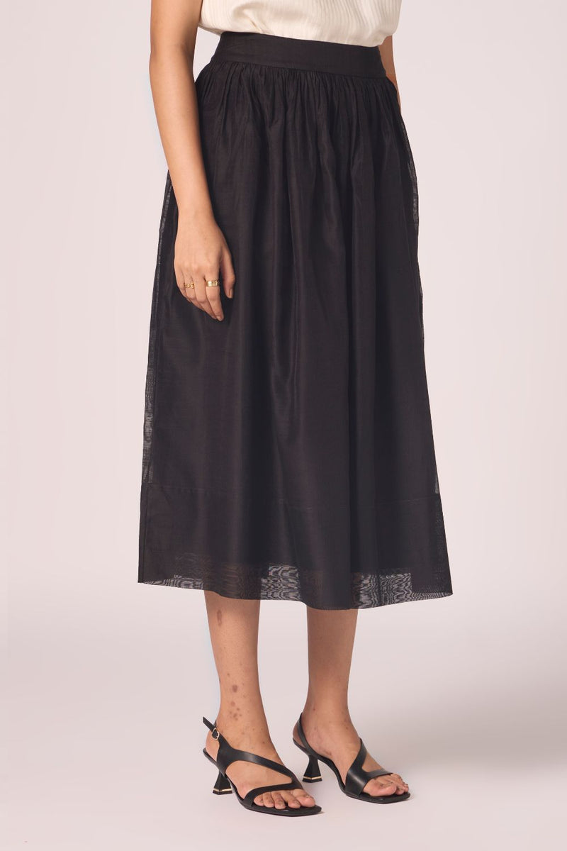Sahir Black Handwoven Skirt chanderi by The Summer House in black color for women Worldwide