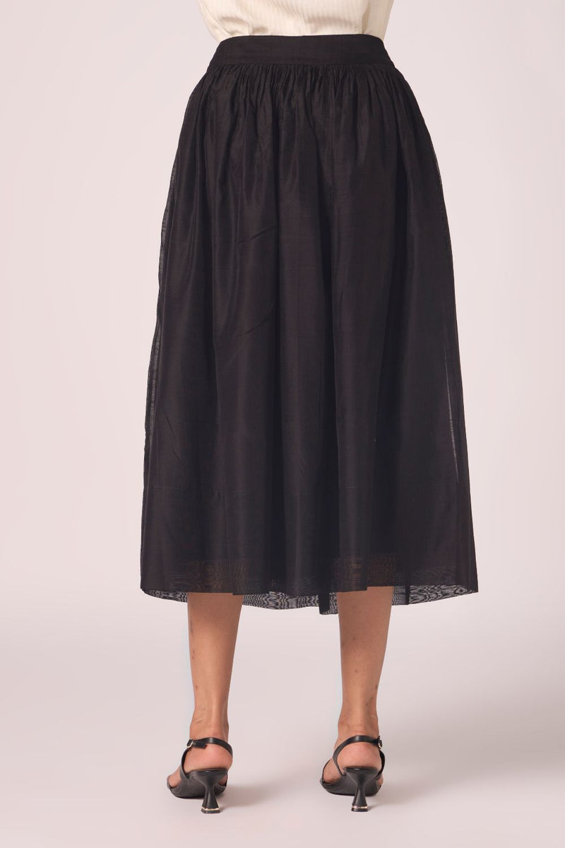 Sahir Black Handwoven Skirt chanderi by The Summer House in black color for women Worldwide