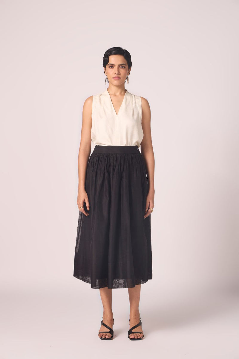 Sahir Black Handwoven Skirt chanderi by The Summer House in black color for women Worldwide