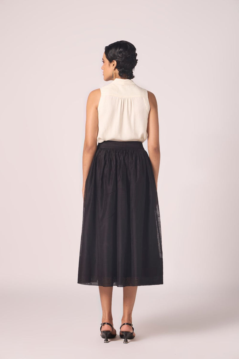 Sahir Black Handwoven Skirt chanderi by The Summer House in black color for women Worldwide