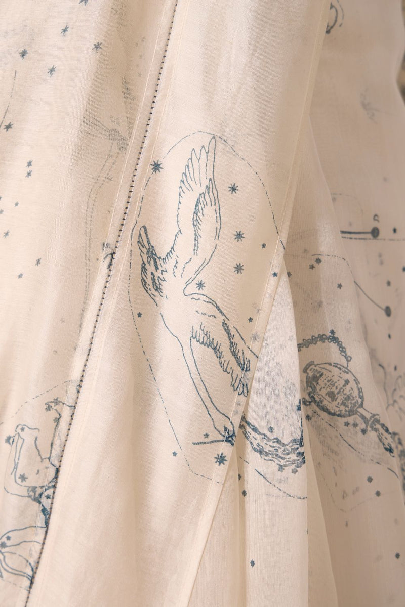 Saiph Zodiac Print Handwoven Saree chanderi by The Summer House in white color for women Worldwide