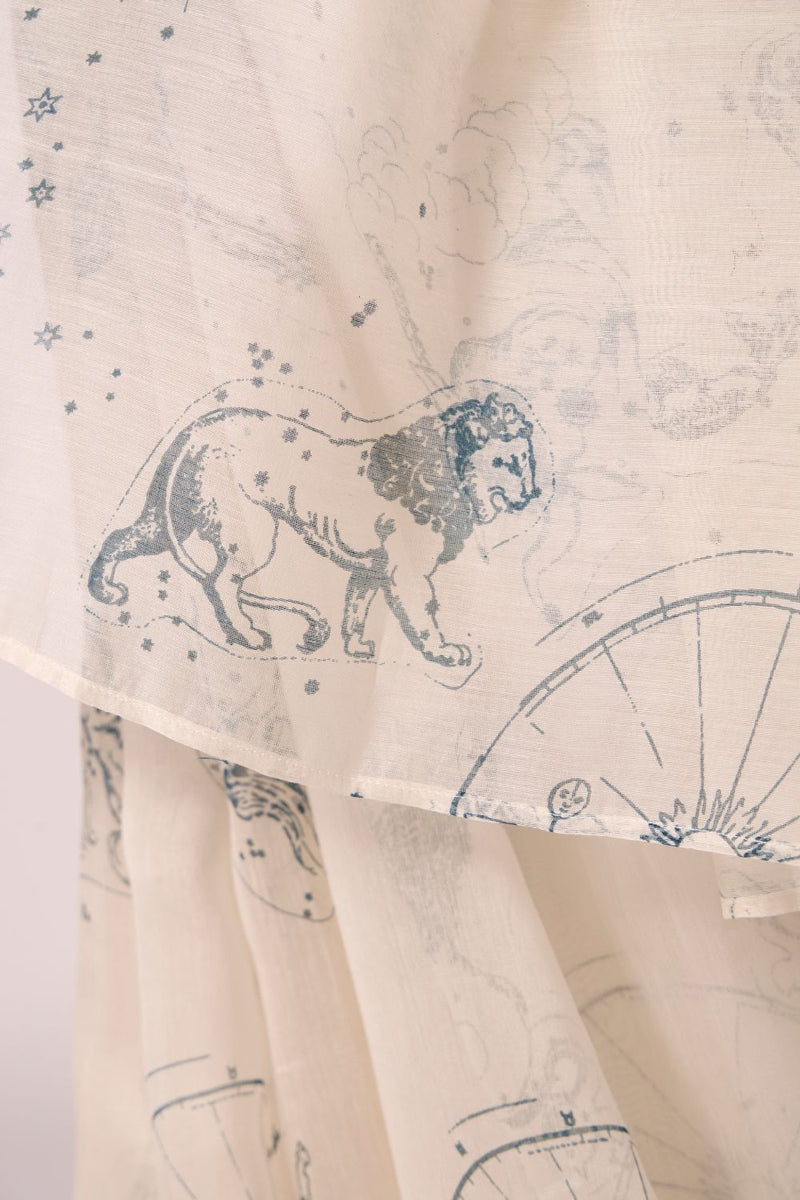 Saiph Zodiac Print Handwoven Saree chanderi by The Summer House in white color for women Worldwide